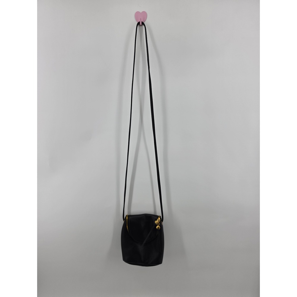 Hobo Black Leather Crossbody Shoulder Bag Gold Hardware